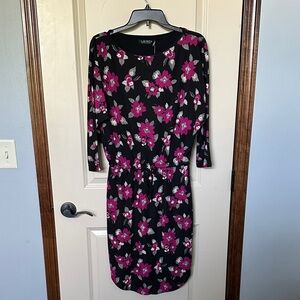 Lauren Ralph Lauren Black and Pink Floral Long Sleeve Dress